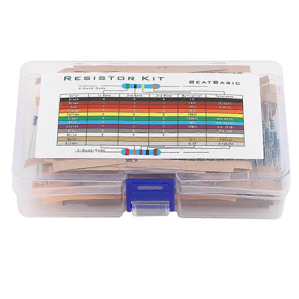 Risegun Metal Film Resistor Metal Film Resistor Assortment Kit 1280Pcs, 1R-10M 64 Models, 1/4W Resistors for Electronic Components