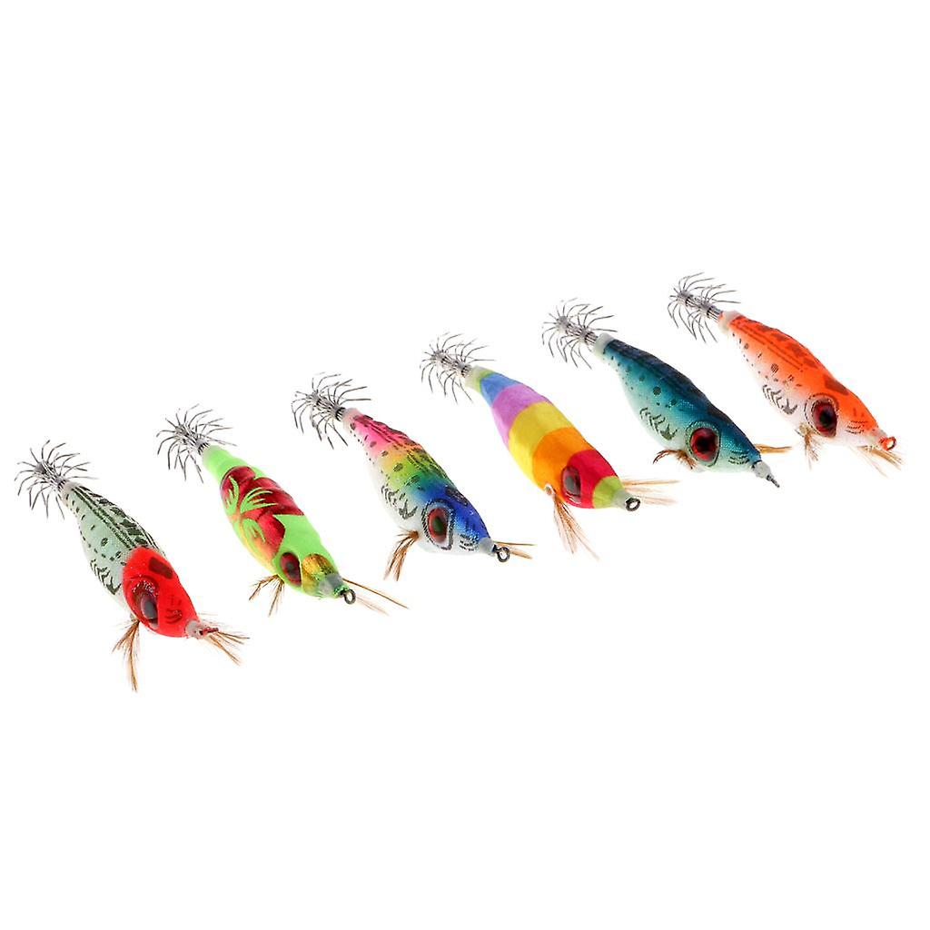 6pcs Glow in Dark Squid Jig Hooks Shrimp Fishing Lures with Luminous Tail