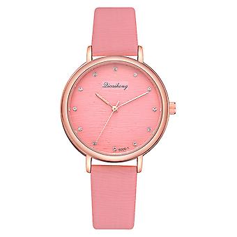 Mode Casual Affaires Femmes Cadran Rond Strass PU Cuir Montre à Quartz (Rouge)