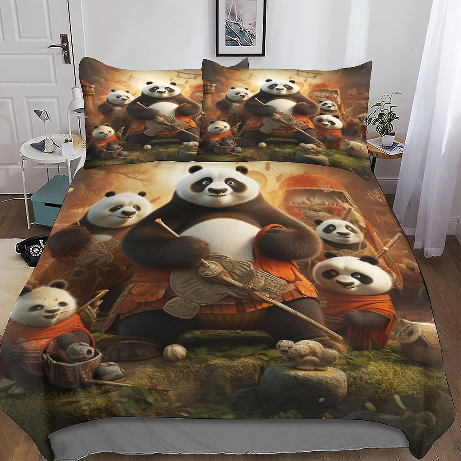 Kung Fu Panda Quilt Cover Set with Hidden Zipper Closure - Vibrant 3D Print Microfiber Movies Animals Bedding, 3-Piece Bundle with Pillowcases, Ideal