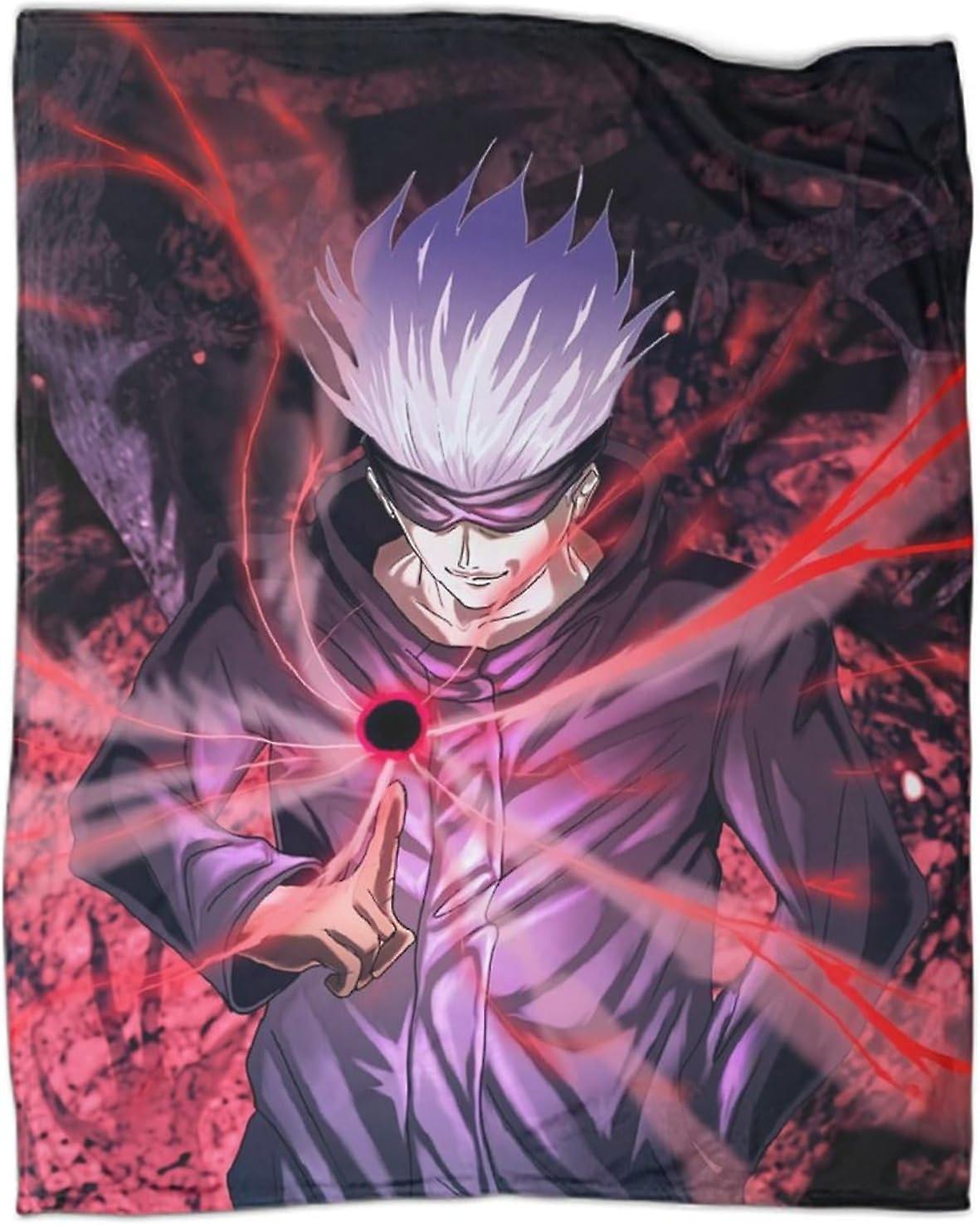 Soft Flannel Blanket Jujutsu Kaisen Throw Warm Lightweight Travel Airplane Blanket Fleece Couch Sofa Plush Throw Satoru Gojo Bed Sheet Throw Blanket,