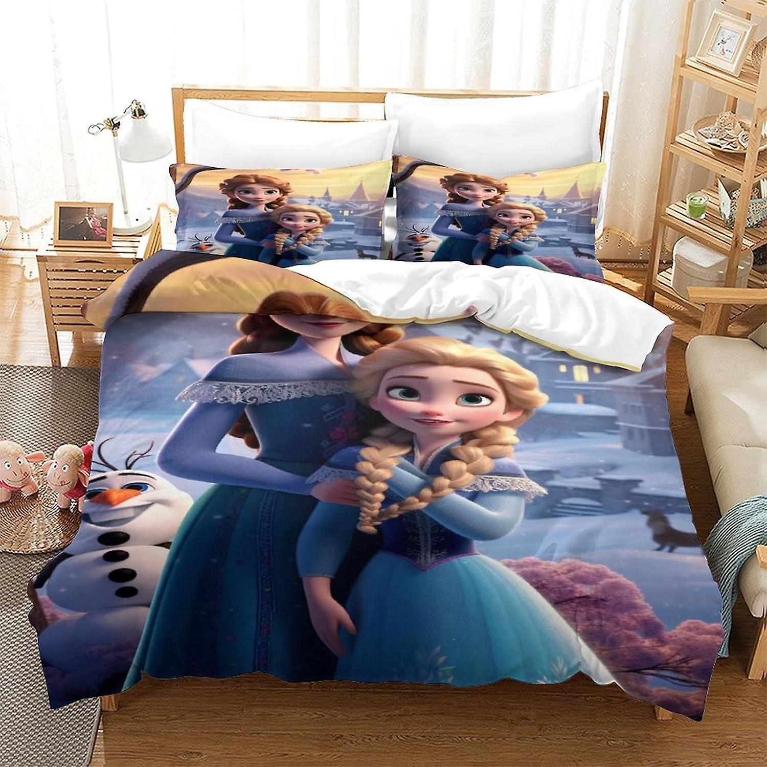 HOUKIG Frozen - 3D Duvet Cover, Cotton Bedding Set, Easy Care Printed Duvet Cover And Pillowcase, Christmas Winter,for Adults And Children .