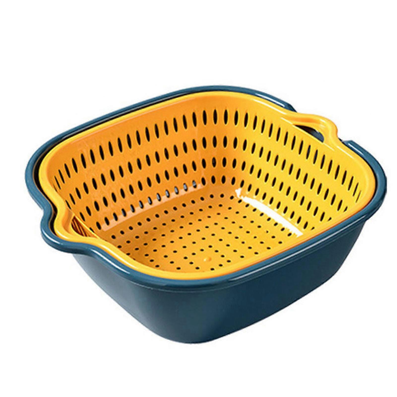 Vegetable Washing Basket Plastic Multipurpose Double Layer Fruit Colanders Bowl Set for Kitchen