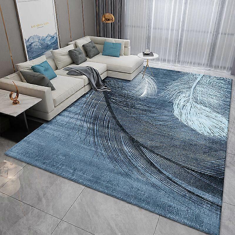 青い羽のスタイルのエリアラグ芸術的な伝統的なラグリビングルームの寝室の敷物