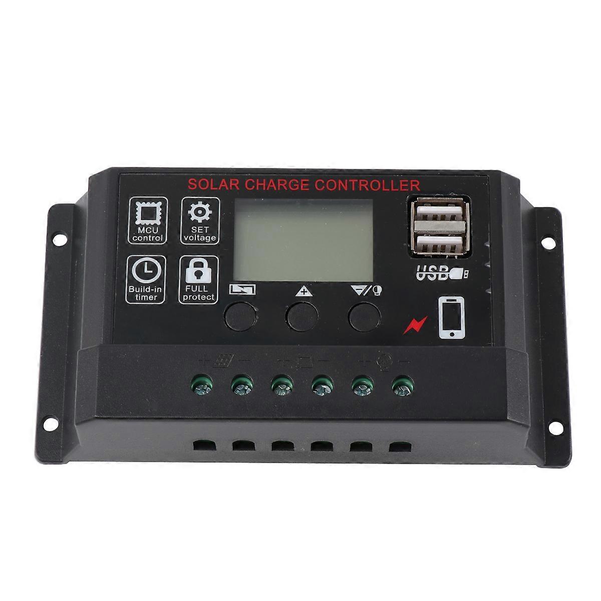 20A 12V 24V Solar Cell Panel Controller Auto LCD Dual USB Solar Charge Battery PV Regulator (Black)