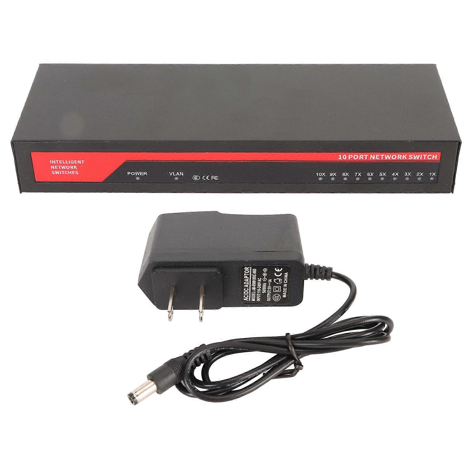10 Ports Gigabit Ethernet Switch 1000m Auto Mdi Mdix Plug And Play Ethernet Splitter Us Plug 110 To 240v