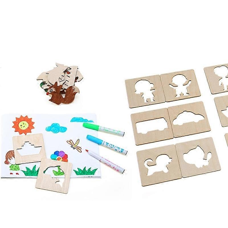 24pcs Kids Drawing Toy Wooden Drawing Template Board Set Art Craft Learning Toy Educational Toy For