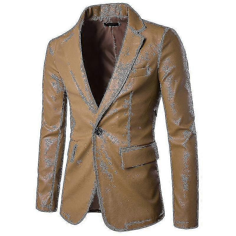 Faux Leather Blazer One Button Hackad Lapel Business Jacket
