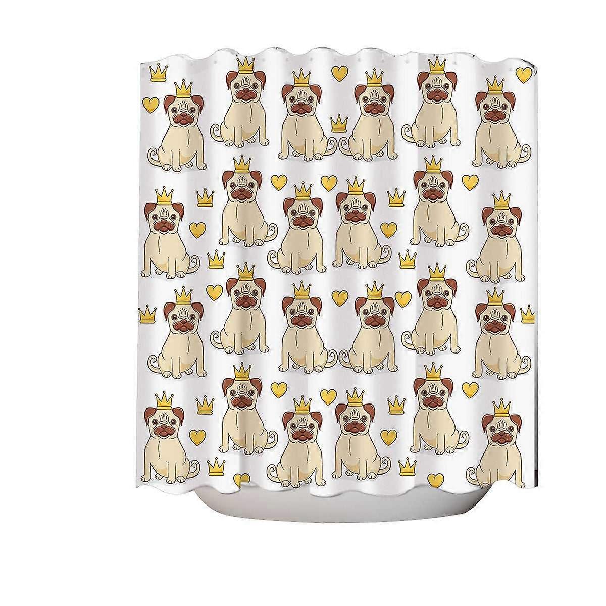 Cute Pug Dog King and Heart Pattern Shower Curtain