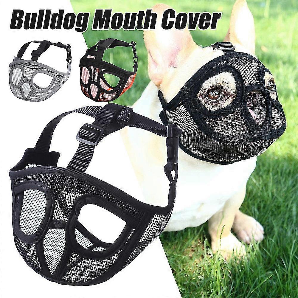 Short Snout Dog Muzzle - Adjustable Breathable Mesh Bulldog Muzzle For Biting Chewing Licking Grooming Dog Mask
