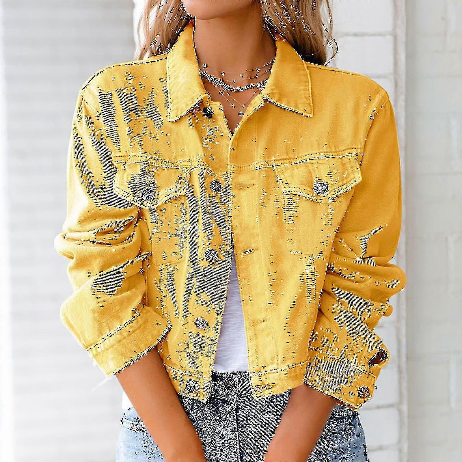 נשים ז'קט ג'ינס קצר שרוול ארוך הרזיה מעיל כיס חליפת קרדיגן למעלה