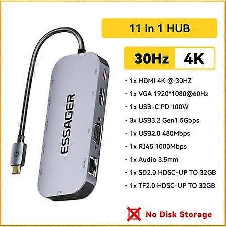 Essager USB-C-Hub mit 8 Anschlüssen und Festplattenspeicherfunktion USB-Typ-C-zu-HDMI-kompatible Laptop-Dockingstation für Macbook Pro Air M1 M2