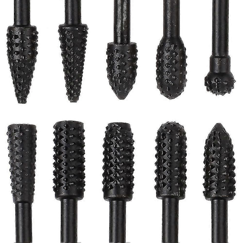 Rotary Burr Set 1/4" 6mm File Rasp Drill Bits Black Rotary Tungsten Carbide Burrs For Wood Carving Drill Bits Drilling Engraving Polishing Wood Rasp T