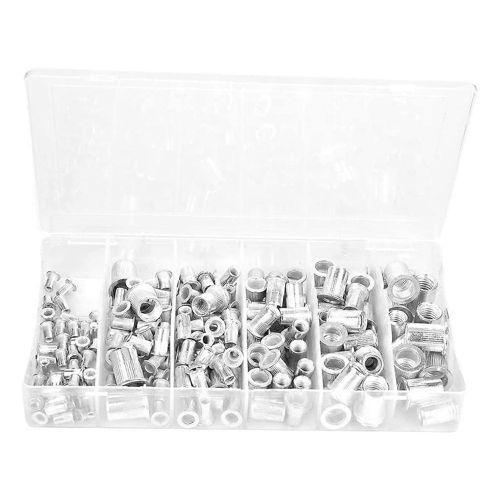 195 Pcs M3 M5 M6 M8 M10 Rivet Nuts Flat Head Threaded Insert Nut Rivet Cap Threaded Insert Nut Kit with Plastic Box