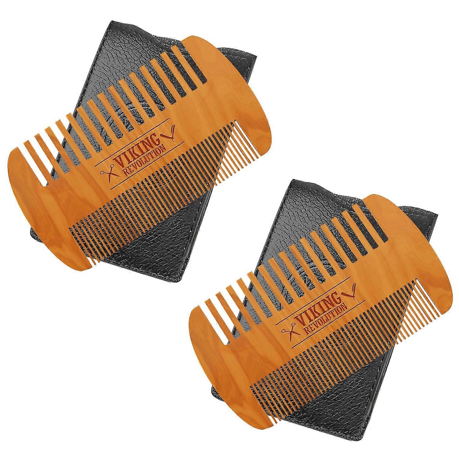 Wooden Beard Comb & Case Dual Action Fine & Coarse Teeth Perfect for use with Balms and Oils Top Pocket Comb for Beards & Mustaches by Viking Revol