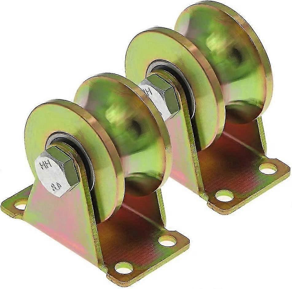 Groove Steel Swivel Roller, 2pcs 2-inch Fixed Roller Heavy Duty Sliding Gate Roller U Shape Track Rollers For Inverted Track Industrial Machinery Roll
