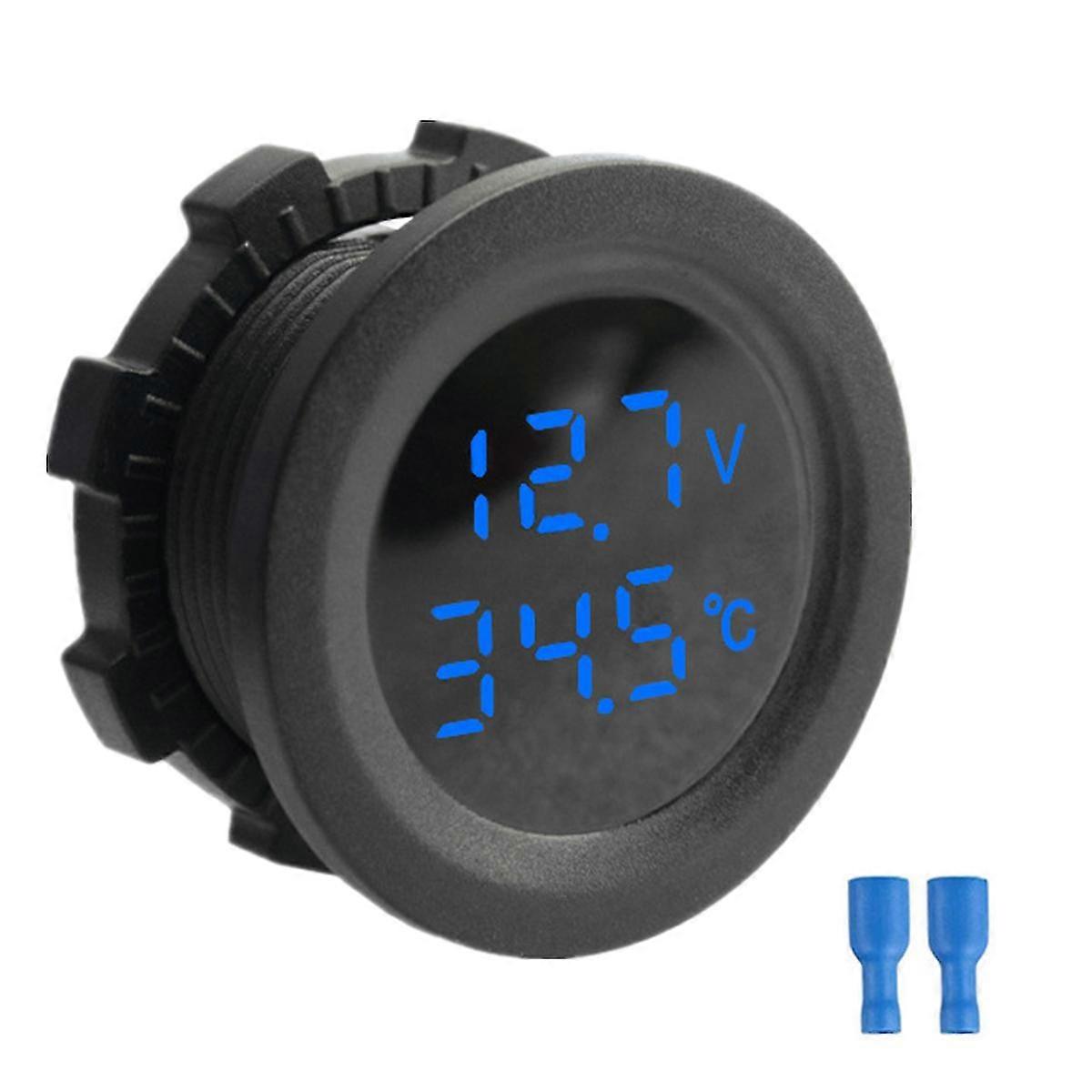 12-24v Car Round Temperature Voltmeter Auto Voltage Test Display Digit