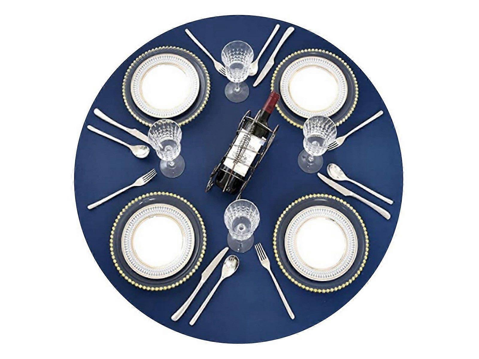 152cm Water-resistant Round PVC Table Cloth Oilproof Tablecloth Blue