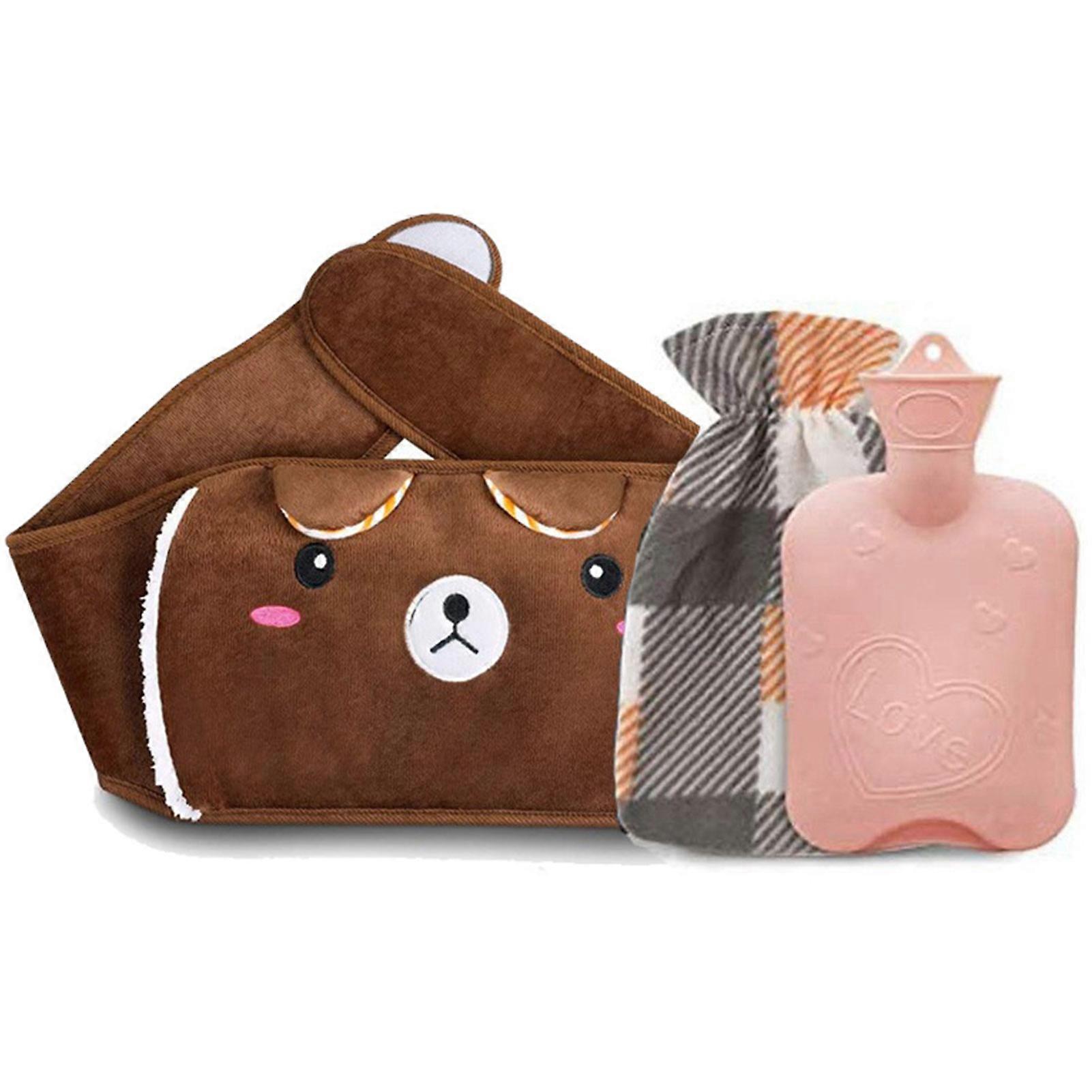 Portable Hot Water Bag Belt Cute Bear 2pcs Heating Water Bag for Waist and Back Warmth
