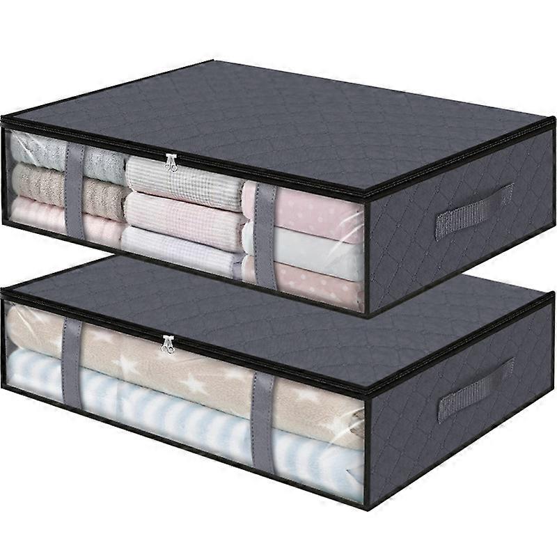Underbed Storage Bag, Set of 2 Foldable Underbed Storage Closet Organizer Soft Bag Large Capacity with Clear Window Handles,2024 Ping