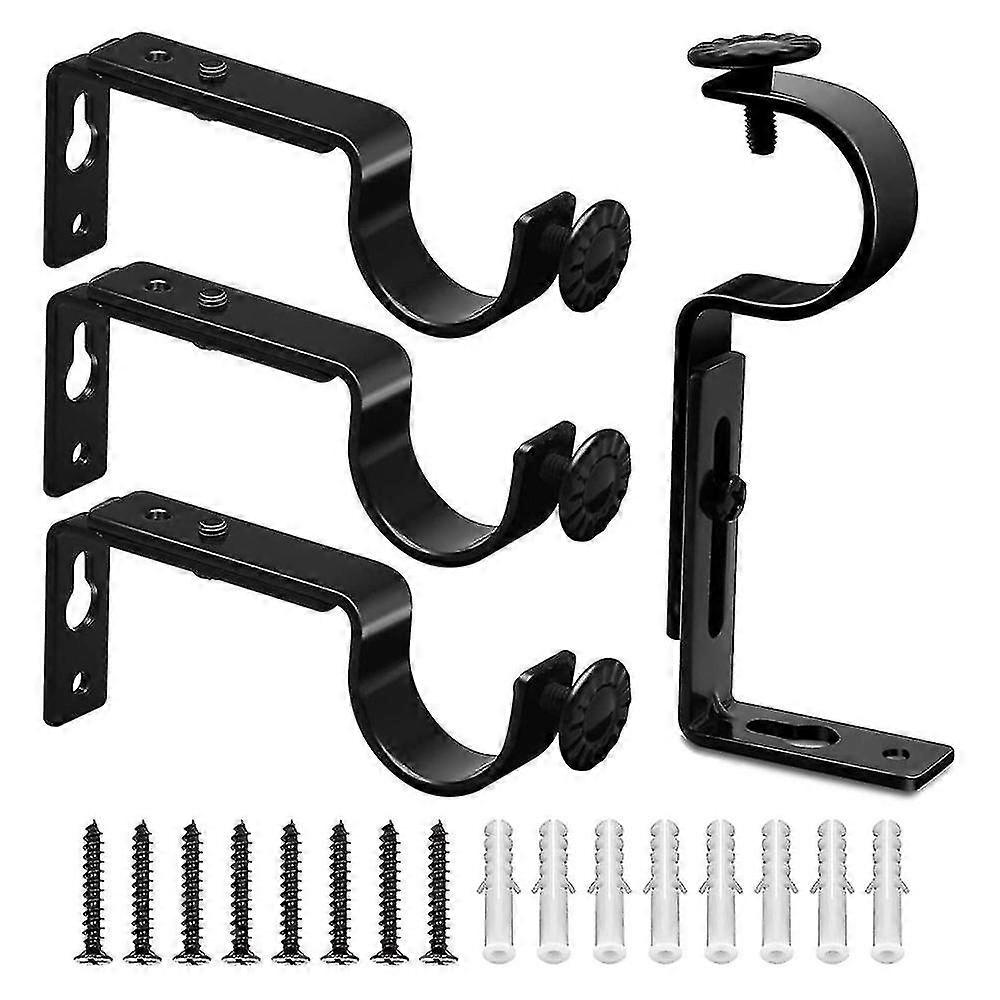 Adjustable Curtain Rod Bracket, Heavy Duty Curtain Rod Holders Black 4 Pack Curtain Rods Hooks Hang
