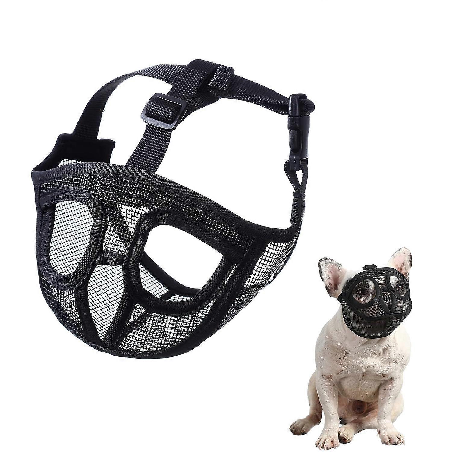 Short Snout Dog Muzzle Bulldog Muzzle Adjustable Breathable Mesh for Training Biting Barking