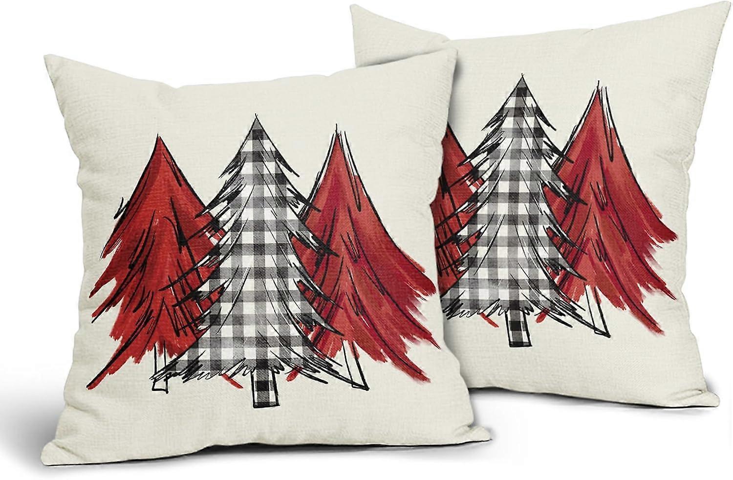 Akvarelové obaly na vánoční stromek 18X18 palců červené černé bílé kostkované dekorativní polštáře Xmas Holiday Square Throw Pillows Set of 2 Ho