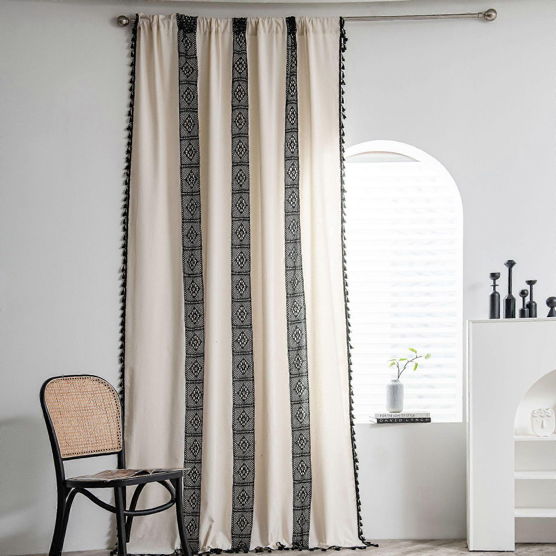 Boho Style Black Striped Window Curtains
