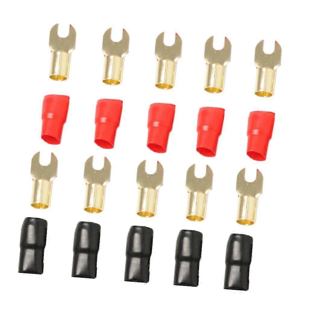 5 Pairs 4 Awg Car Audio Power Ground Wire Fork Terminal Connector Brass