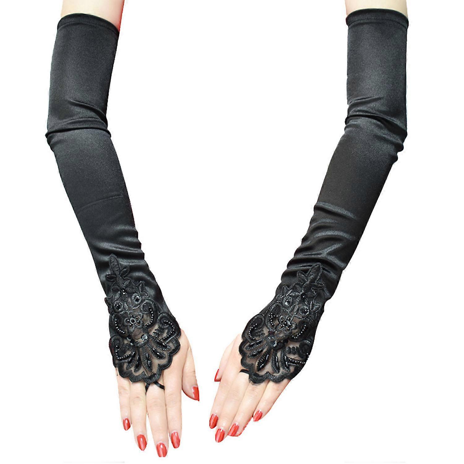 48 cm (black) evening gloves satin long gloves
