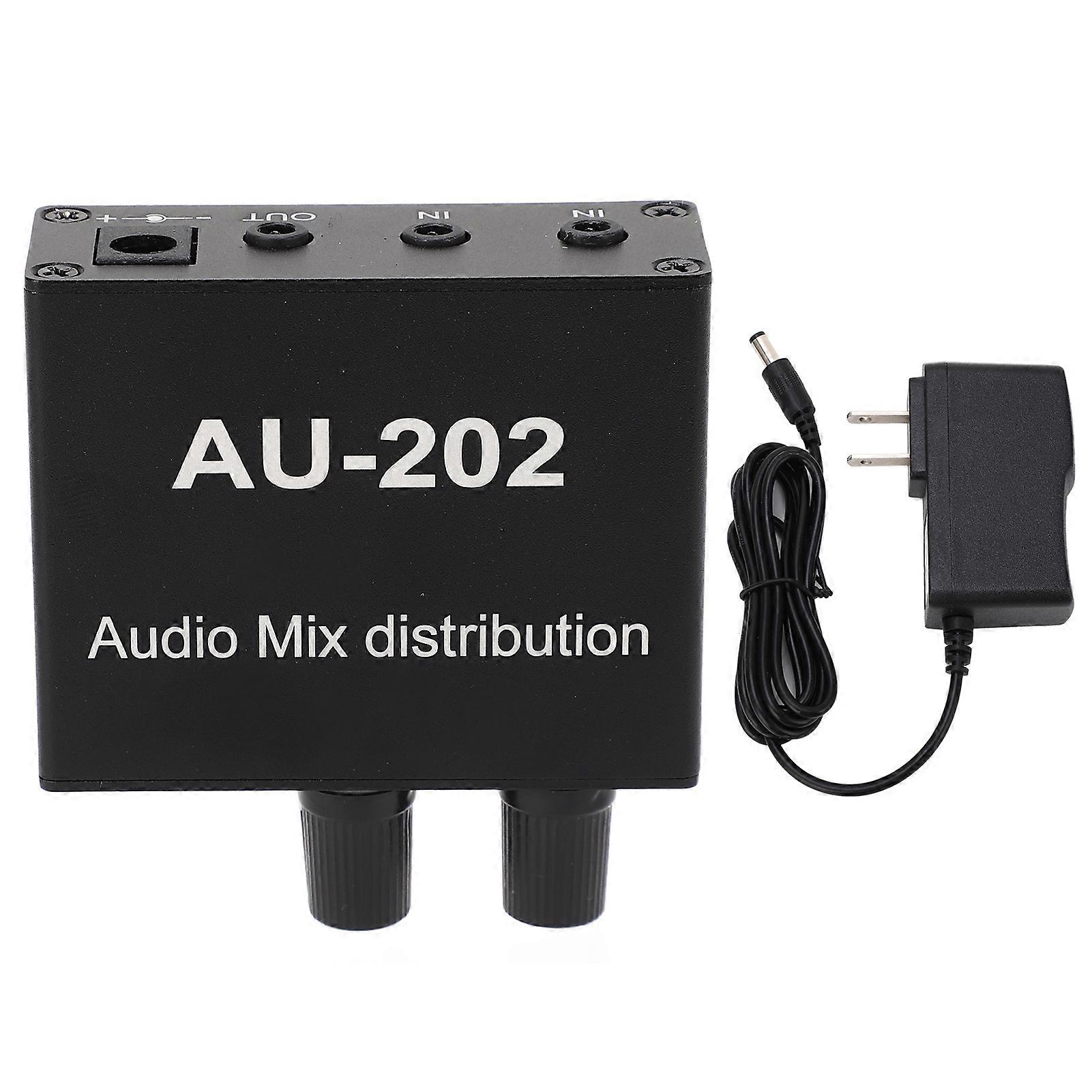 Mini Audio Distribution Mixer 2 in 2 Out Stereo Magnifier Distributor with Power Adapter 100?240V US Plug
