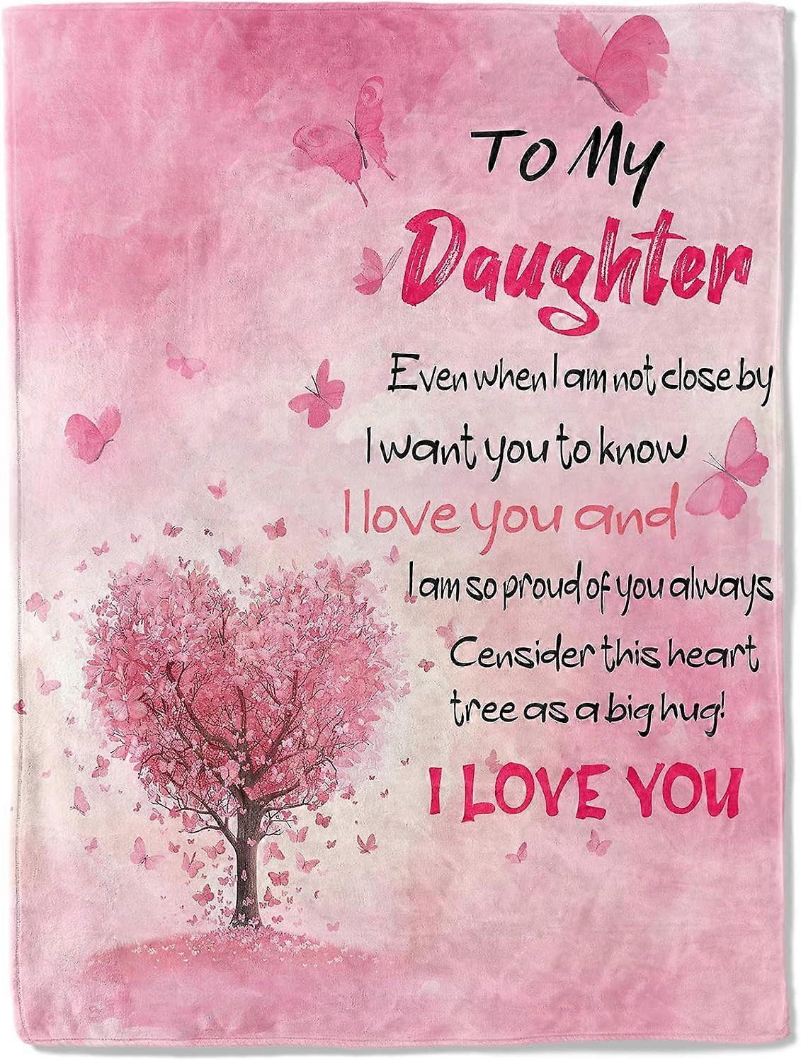 Gifts Blanket to Daughter from Mom with Heart Tree \u2013 Soft Pink Flannel Throw with Heartfelt Message and Butterflies for Daughters \u2013 Cozy and
