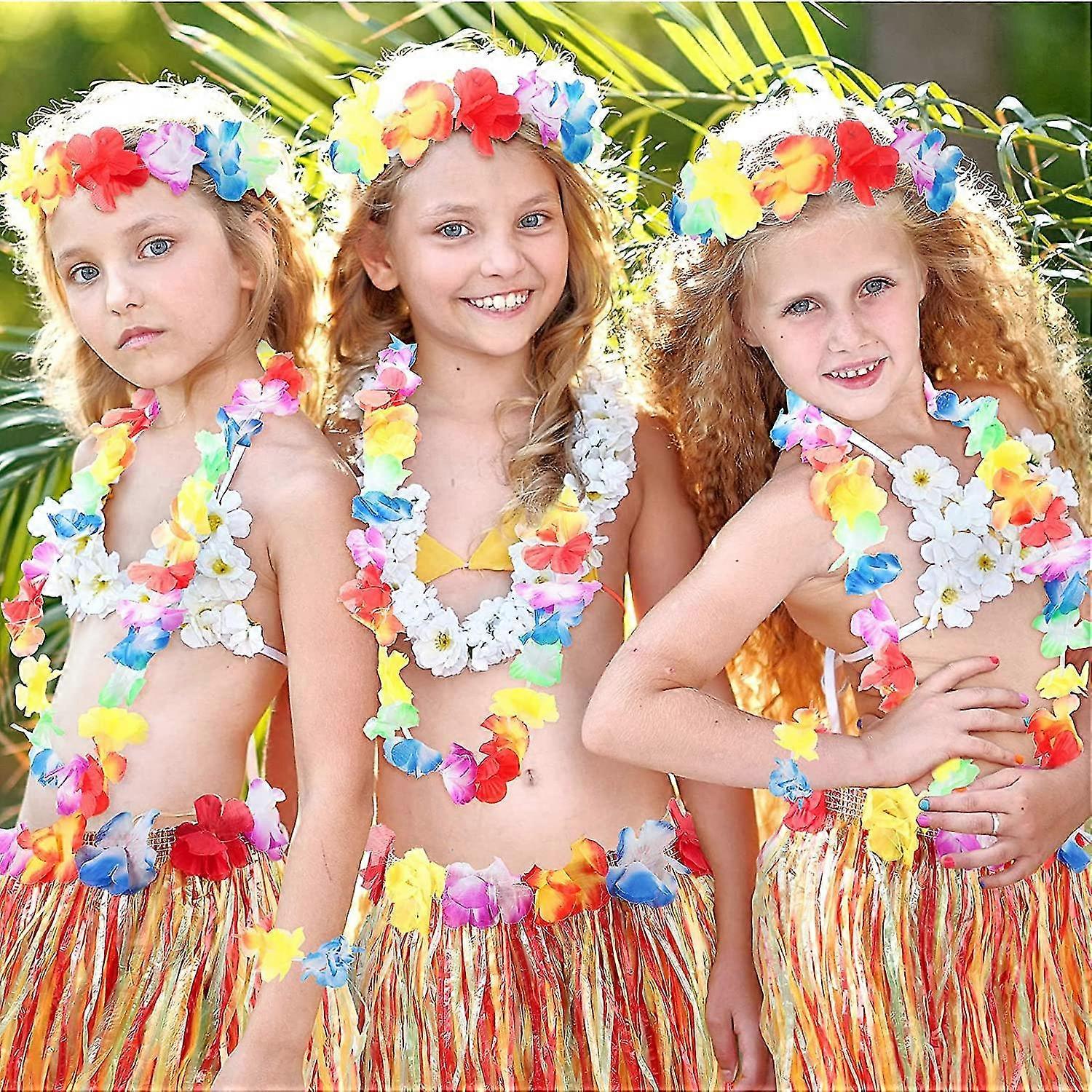 Set Costume Hawaiano 8 Pezzi - Gonna In Erba, Fiori E Accessori Per Feste A Tema Luau - Foto 11