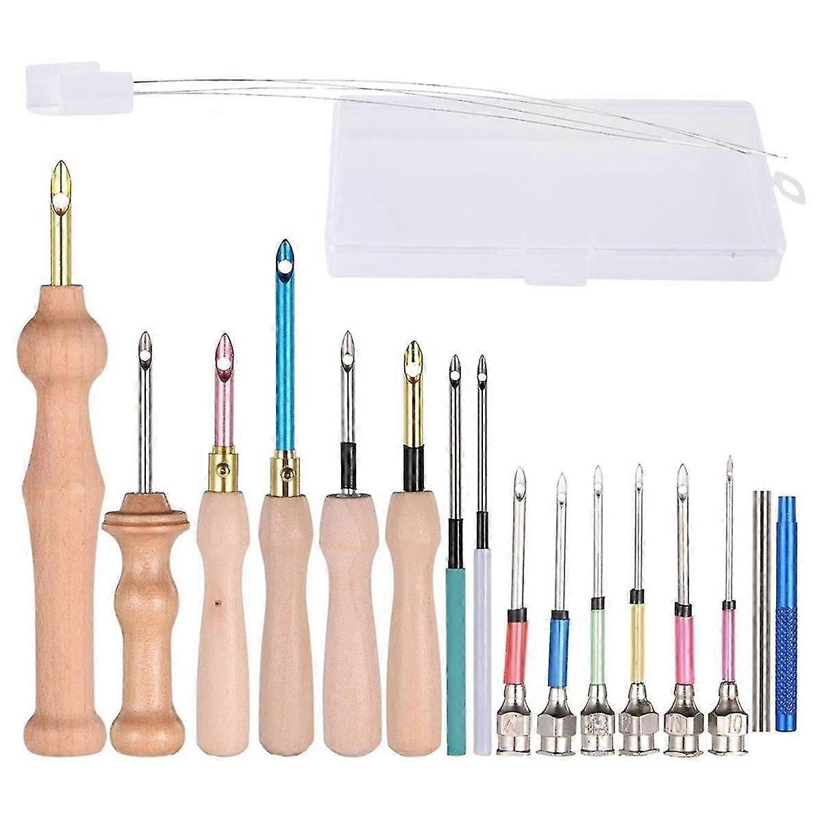 18 قطعة التطريز لكمة إبرة ، لكمة القلم مع مقبض خشبي ، لكمة إبرة كيت ، لكمة إبرة أداة للتطريز خيط