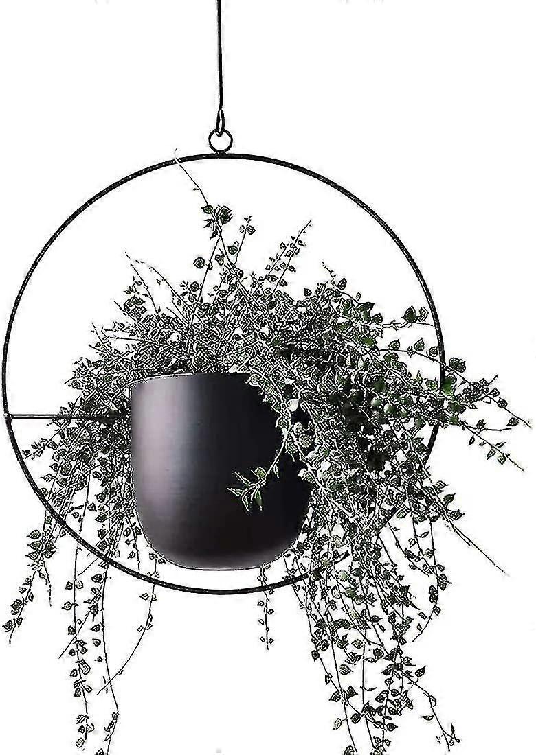 תליית עציץ פרחים מתכת סל תלוי סל תלוי שחור לקיר ותקרה חיבור כלורופיטום ירוק סוקולנטים צמחים מלאכותיים עגולים