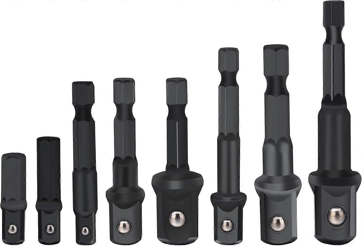 Drill Socket Adapter for Impact Driver with Hex Shank to Square Socket Drill Bits Bar Extension Set(Black)( 8 Pieces)