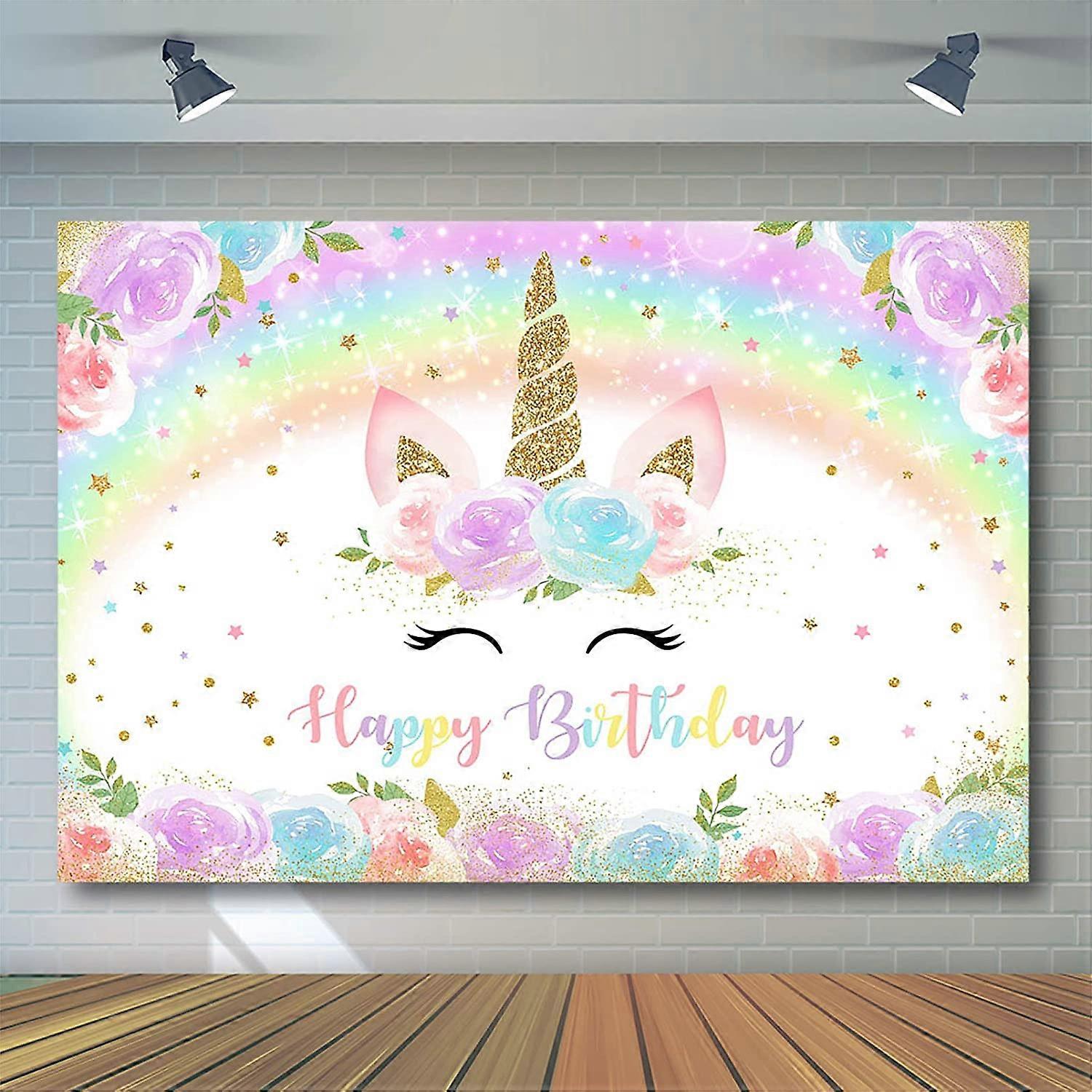 Geburtstags-Hintergrund 'Happy Birthday' Mit Regenbogenstreifen & Goldpunkten - Für Mädchen-Partys