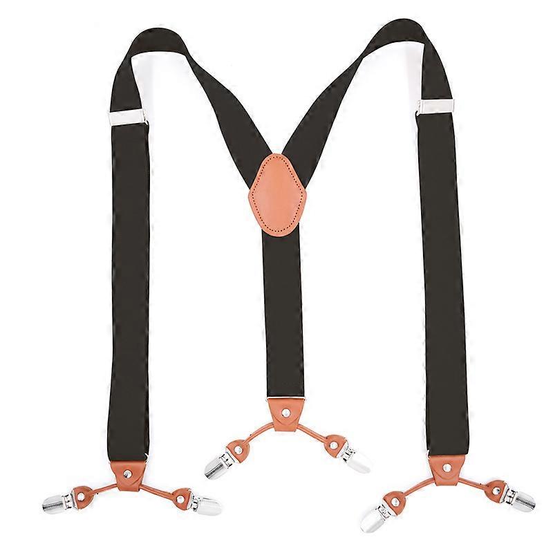 Mens Y-shaped Wide Heavy Duty Suspenders With 4 Metal Clips Adjustable Elastic Straps black