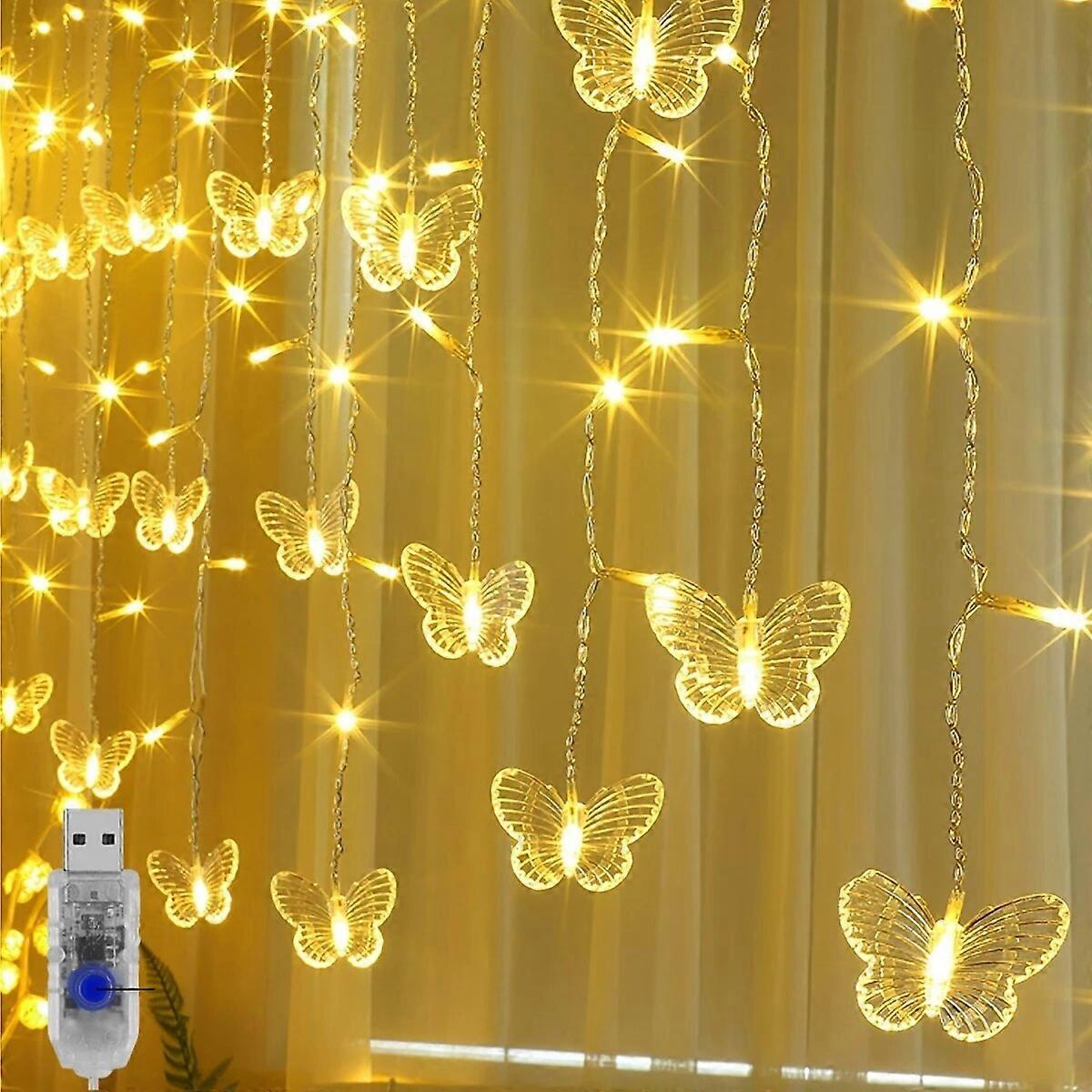 2023 Adventskalender 1pc Vorhanglichter 2M / 6.56FT 48LED USB Powered 8 Modi Wasserdichte Fenstervorhang String Lights mit 10 Schmetterlingen Twinkle Lights