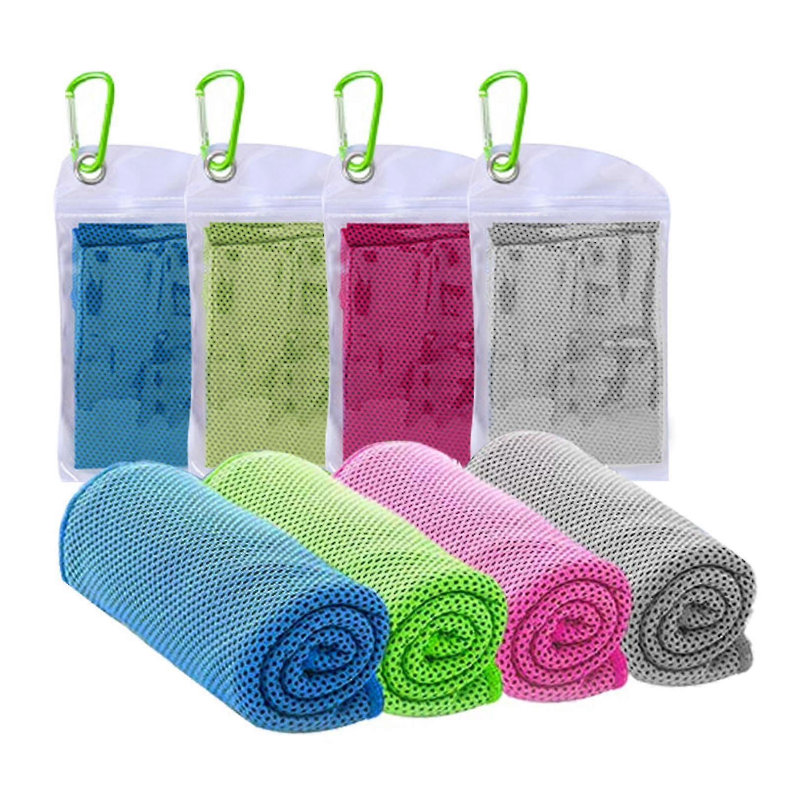 4 pakkaus jäähdytyspyyhe, jääpyyhe, pehmeä hengittävä kylmä pyyhe, mikrokuitupyyhe joogaan, urheiluun, juoksuun, kuntosaliin, harjoitteluun, retkeilyyn, kuntoiluun, harjoitteluun, harjoitteluun