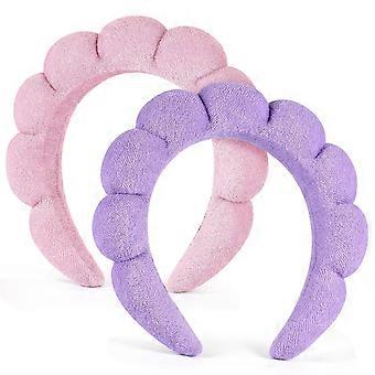 Spa Headbands For Women Ladies- Puffy Makeup Headband Combo Pack- Set Of 2 Terry Towel Cloth Fabric Hair Bands For Washing Face, Skincare, Makeup Remo