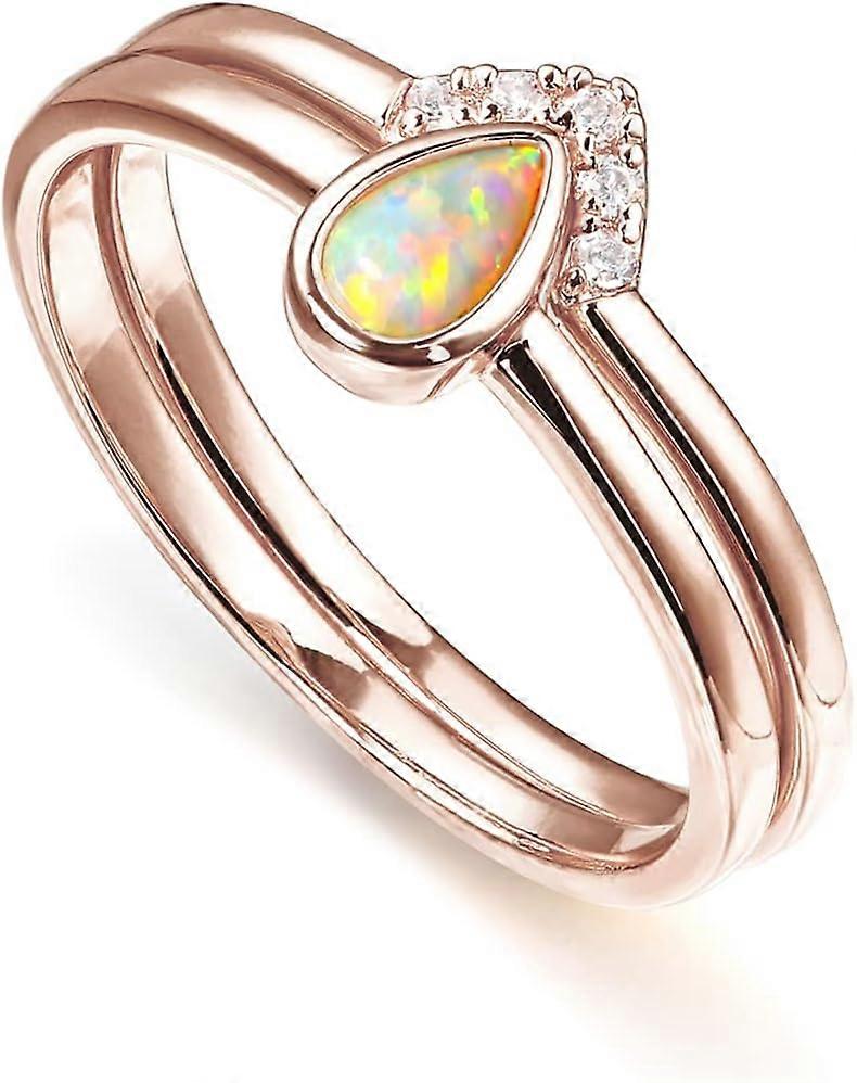 Anneaux d’empilage plaqués or 14 carats pour femmes | Design élégant avec des cristaux de zircone cubique étincelants et de l’opale | Bijoux de tous les jours