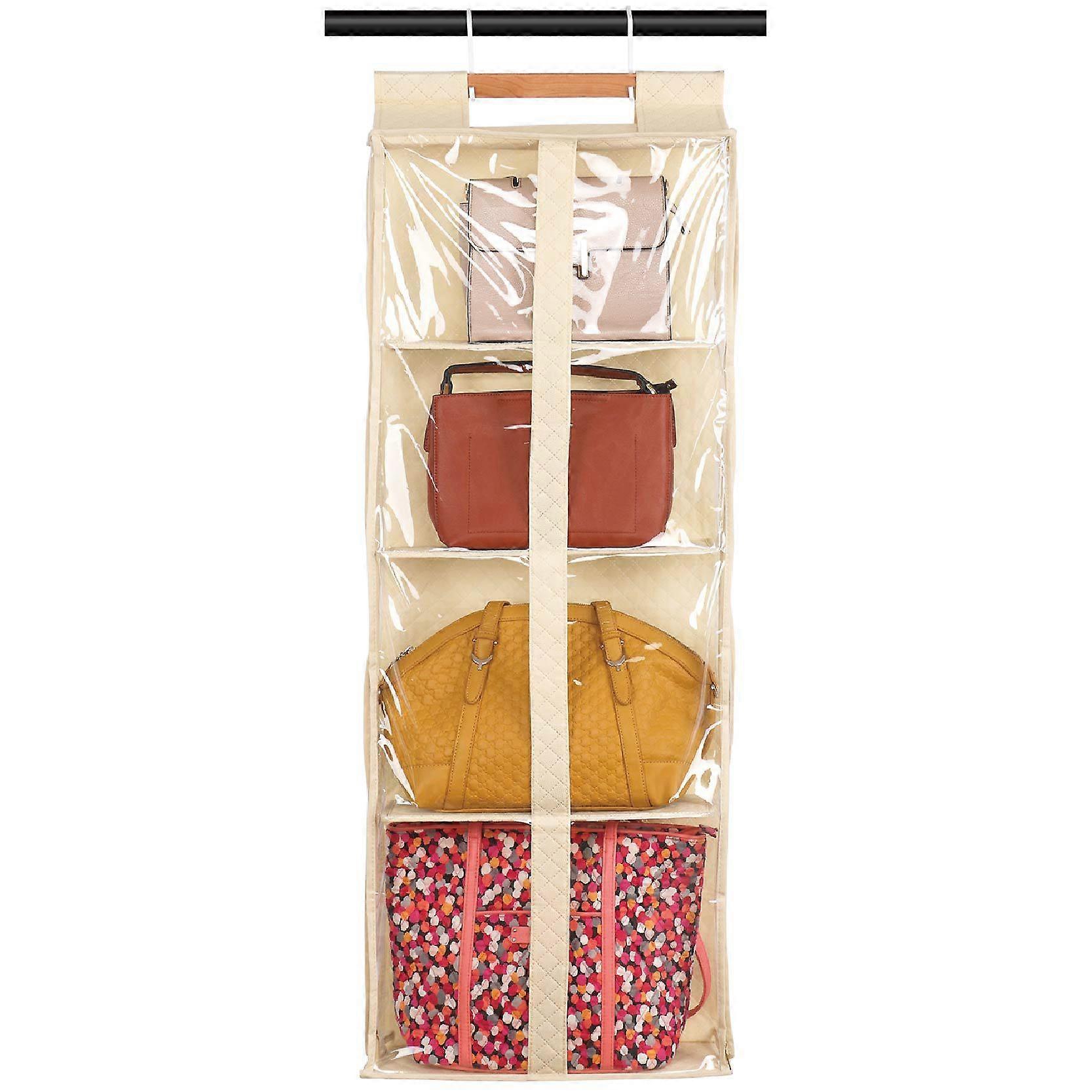 Zippered Transparent Wardrobe Hanging Handbag Organizer Bag Storage Bag Beige