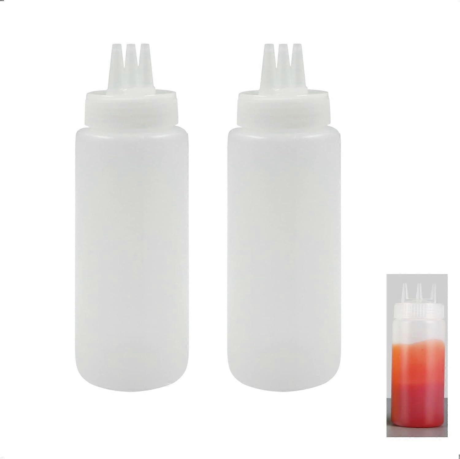Two PiecesThree Hole Sauce Bottle Pinch Pot Sauces Salad Pour Spout Head Jam Cream Thickened Plastic Anti-Leak Multi Pressed Soft and Strong Hygienic