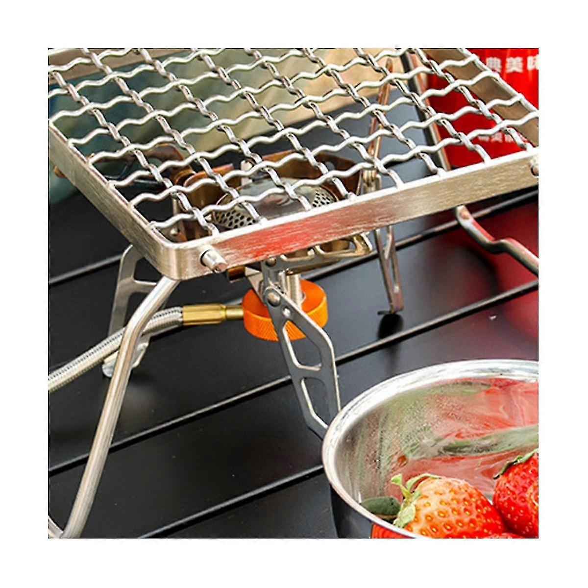 3pcs Outdoor Stainless Steel Stove Head Bracket Portable Folding Barbecue Rack Set Pot Rack Grid Grill Rack Grill Net