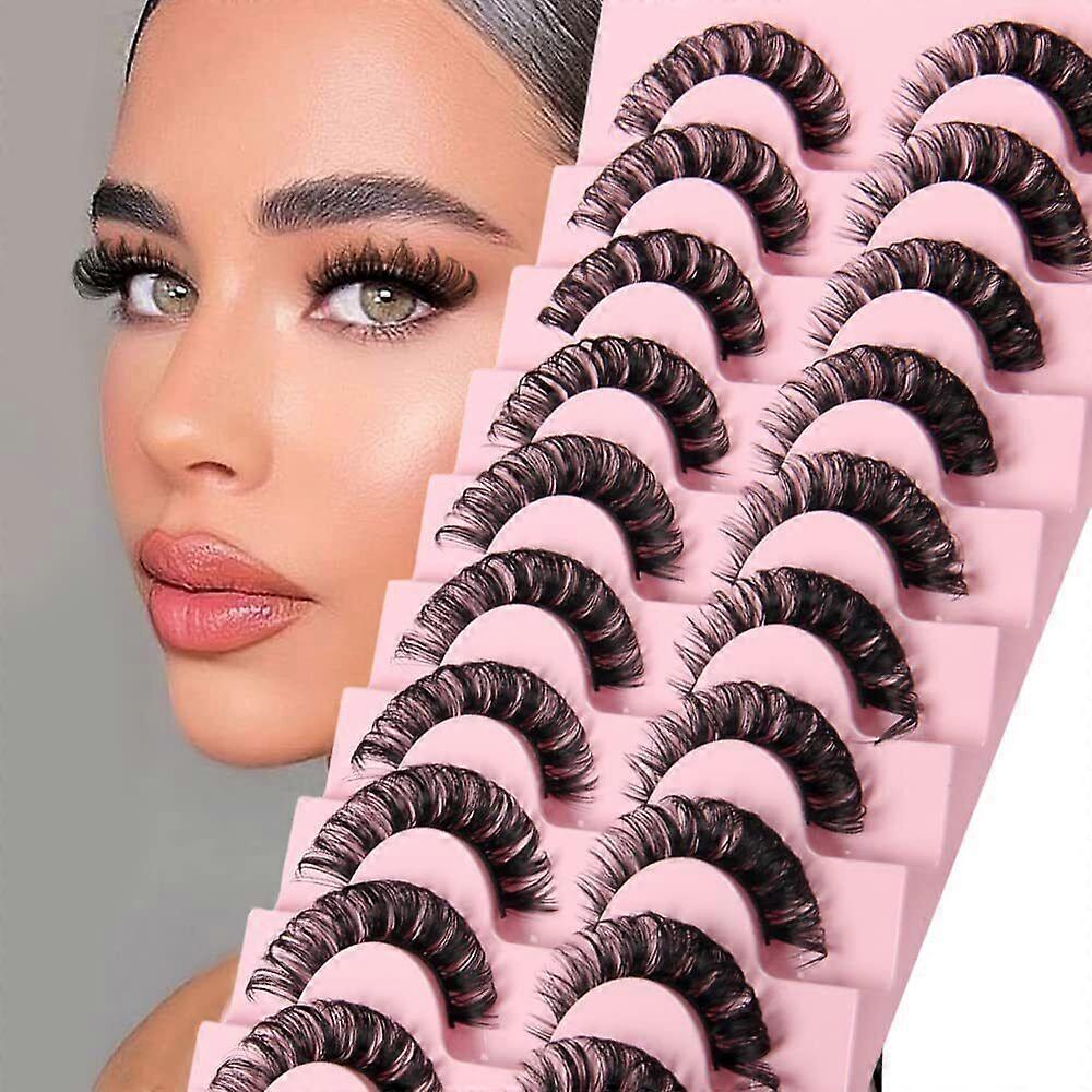 Russian Style Strip Lashes D Curl Mink False Eyelashes Full Curled 10 Pairs