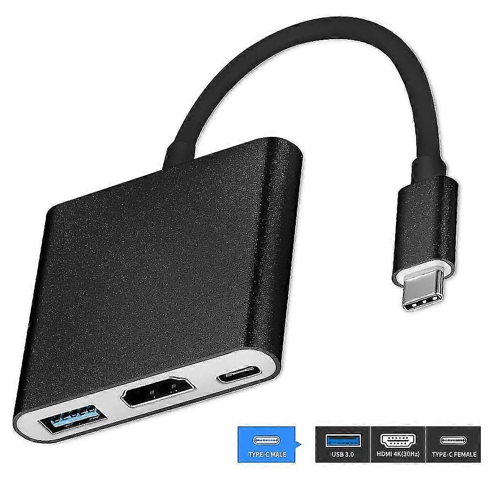 Type Adapter, Usb 3.1 Hub (usb-c And Thunderbolt 3 Port Compatible) To Usb 3.0 / Hdmi / Type C-black
