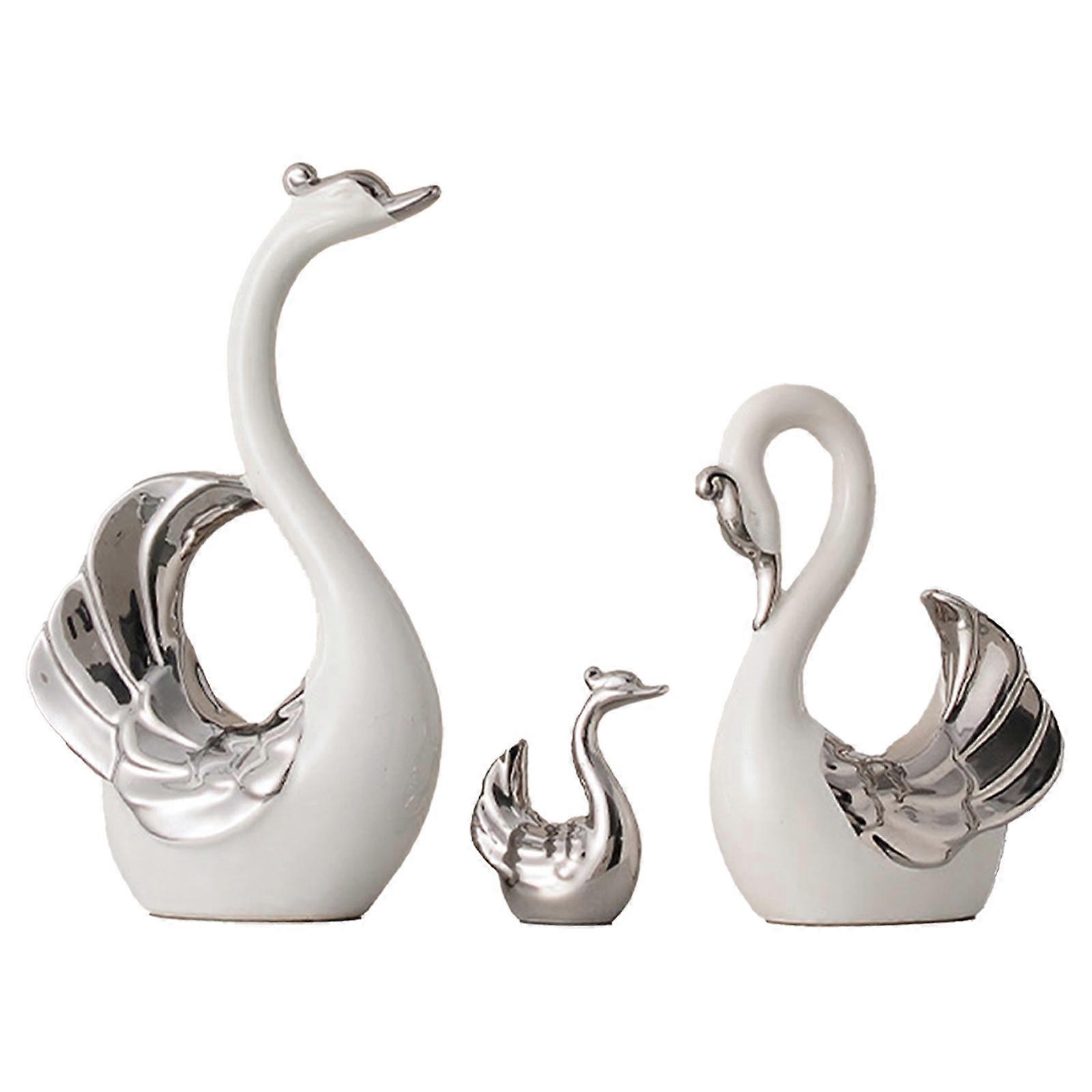 3pcs figurina cigno elegante statua della famiglia del cigno per soggiorno ufficio camera da letto bianco argento