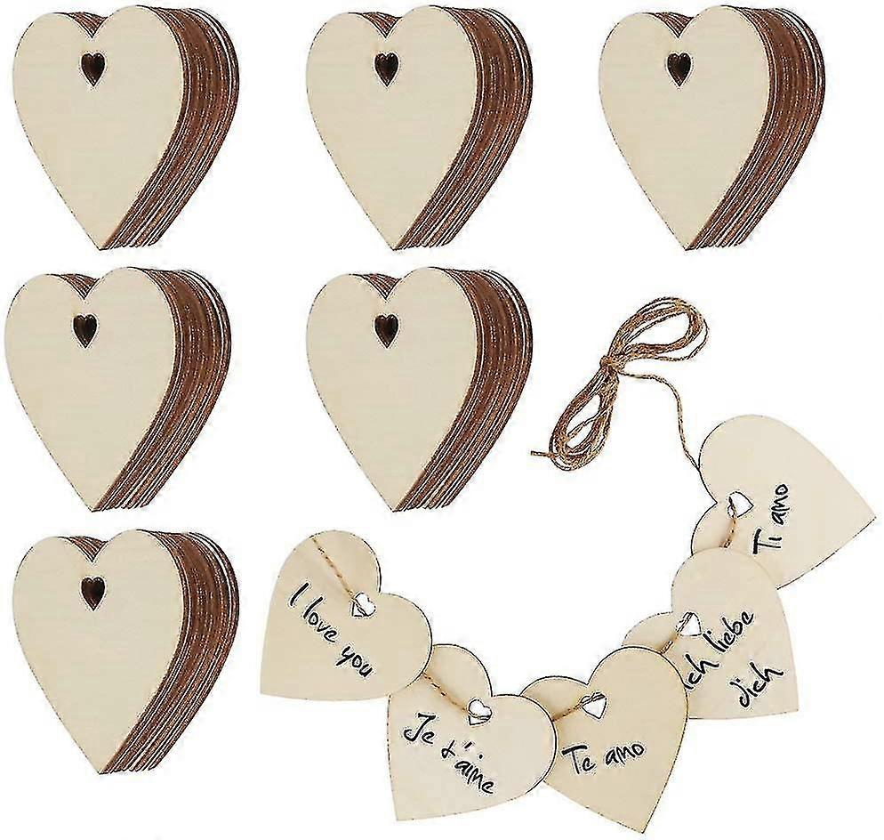 60pcs Wooden Heart Shapes Ornament Slices With Hole For Wedding,hanging And Crafting Halloween Decoration Tag - 8cm