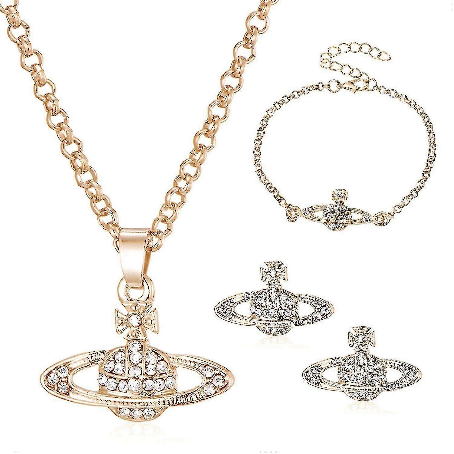 4pcs Orb Set Necklace+blet+earrings Pendant Chains